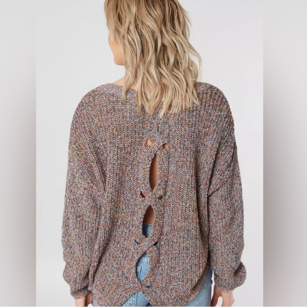 Express Multicolor Cable Knit Cutout Sweater - image 3